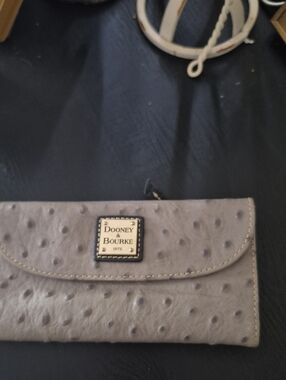 Dooney & Bourke Taupe Ostrich-Embossed Leather Wallet